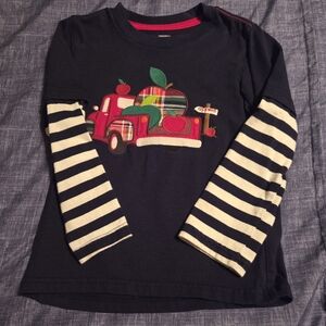 Gymboree Navy Shirt with Red Truck and Striped Sleeves